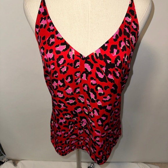 L'AGENCE Tops - L’agence Silk Spaghetti Strap Red Pink Animal Print Tank Top XS